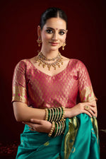 Thumbnail for Joban Fashion Aqua Blue Paithani Silk Blend Butti Saree - Distacart