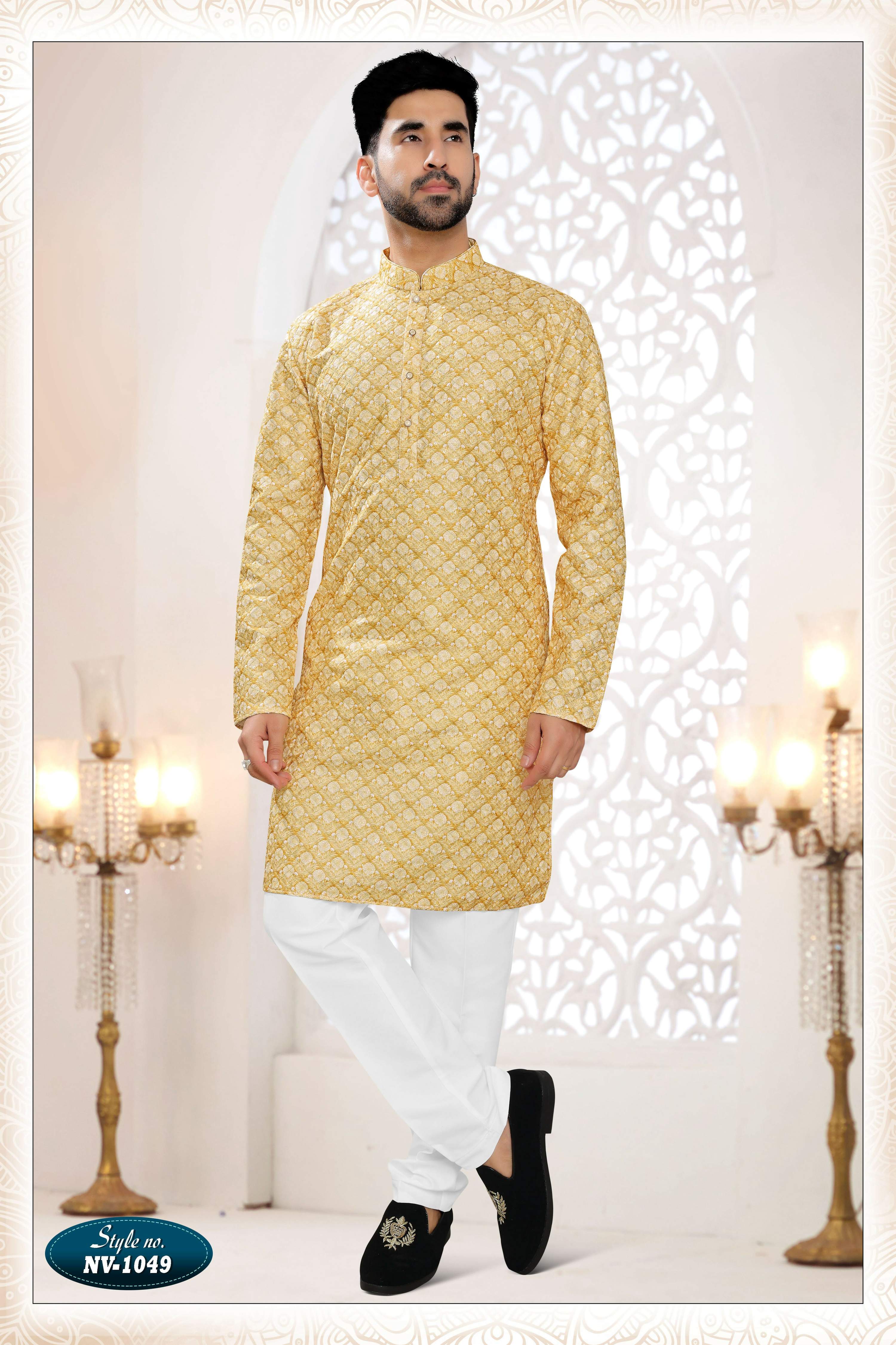 Joban Fashion Men's Yellow Straight Silk Thread Embroidery All Over Kurta Set - Distacart