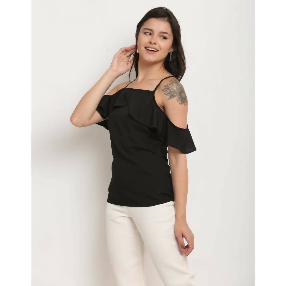 Aastha Fashion Women's Black Polyester Solid Casual Top - Distacart