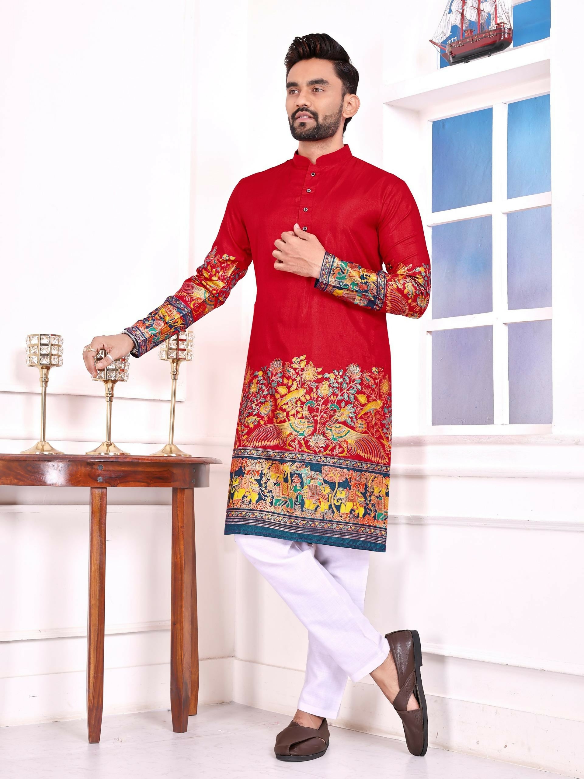 Anaita Red Dola Silk Straight Kurta With Foil Work - Distacart