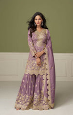 Thumbnail for Anaita Purple Real Shimmer Readymade Suit with Embroidery & Real Mirror Work - Distacart