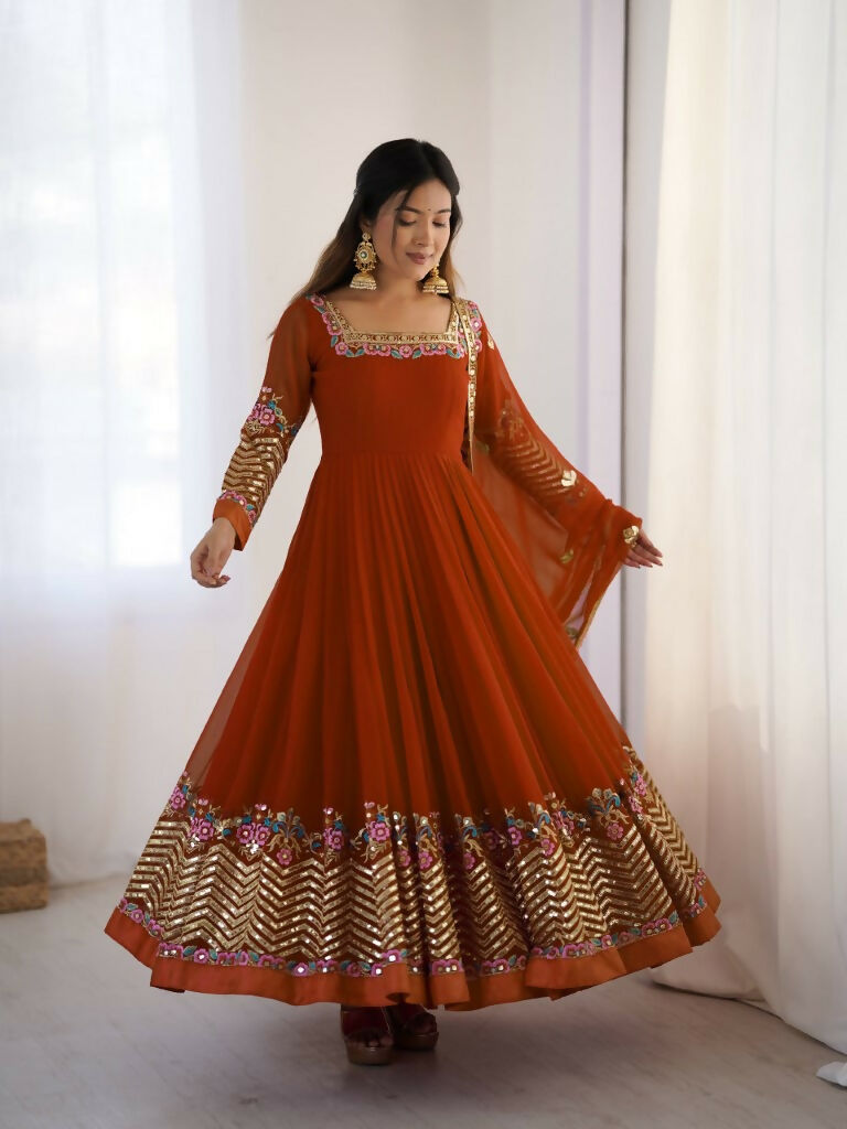 Teeya Creation Fenta Color Heavy Georgette Wedding Wear Embroidery Work Long Gown