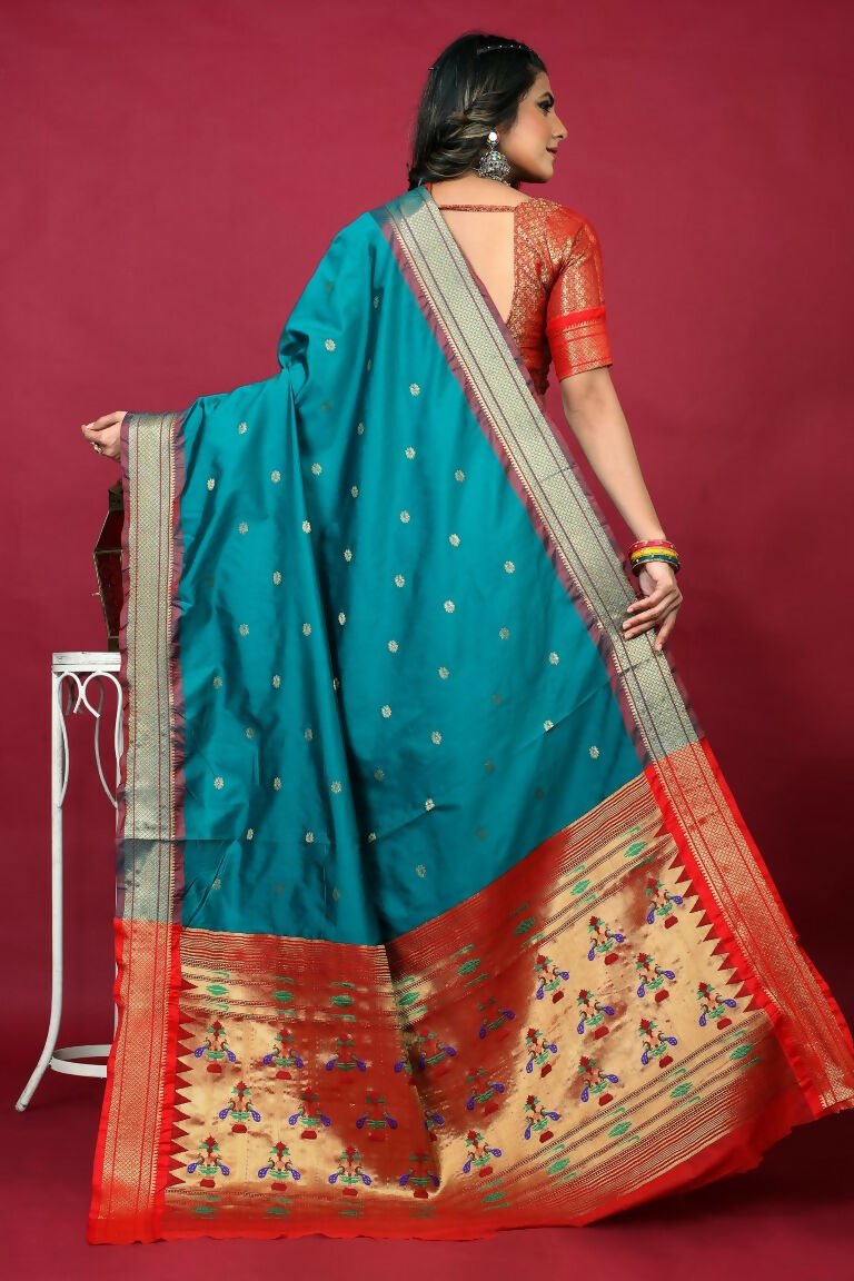Jyoti Fashion Women's Sky Blue Paithani Silk Zari Woven Saree with Blouse - Distacart