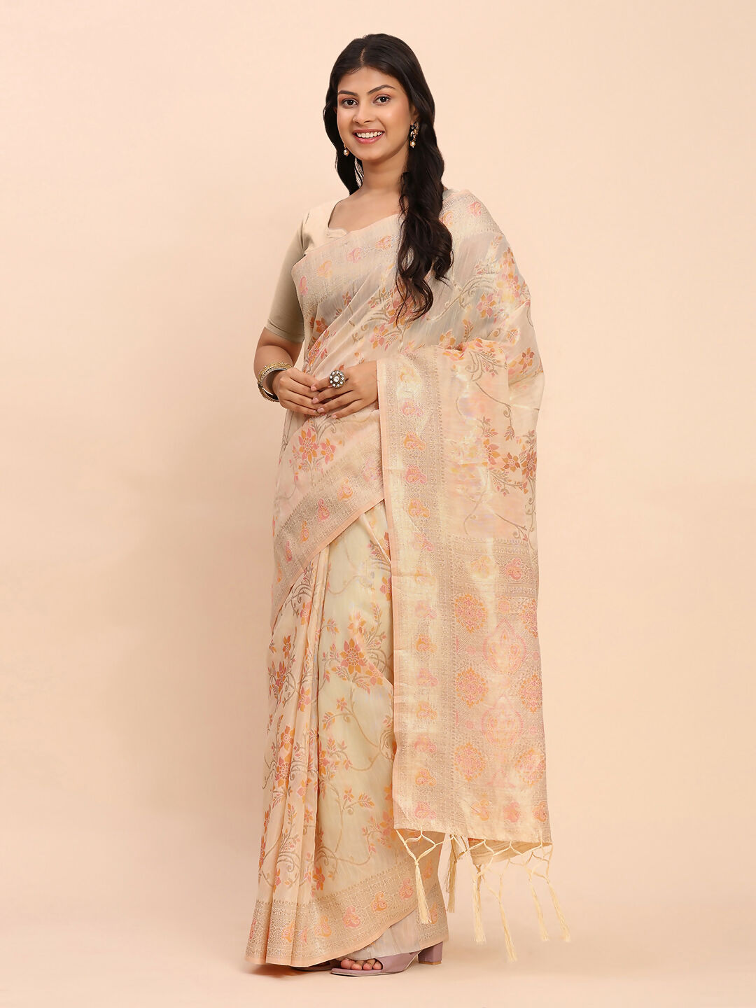 Astita Linen Cotton Off White Saree
