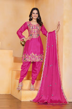Thumbnail for Prazu Fashion Pink Chinon Silk Embroidered Dhoti Style Suit