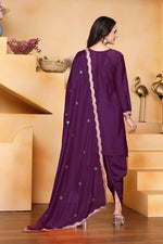 Thumbnail for Prazu Fashion Wine Chinon Silk Embroidered Dhoti Style Suit