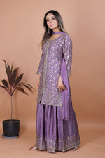 Thumbnail for Prazu Fashion Lavender Chinon Silk Embroidered Sharara Suit