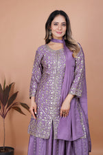 Thumbnail for Prazu Fashion Lavender Chinon Silk Embroidered Sharara Suit