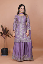 Thumbnail for Prazu Fashion Lavender Chinon Silk Embroidered Sharara Suit