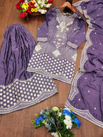 Thumbnail for Prazu Fashion Lavender Chinon Silk Embroidered Designer Sharara Suit