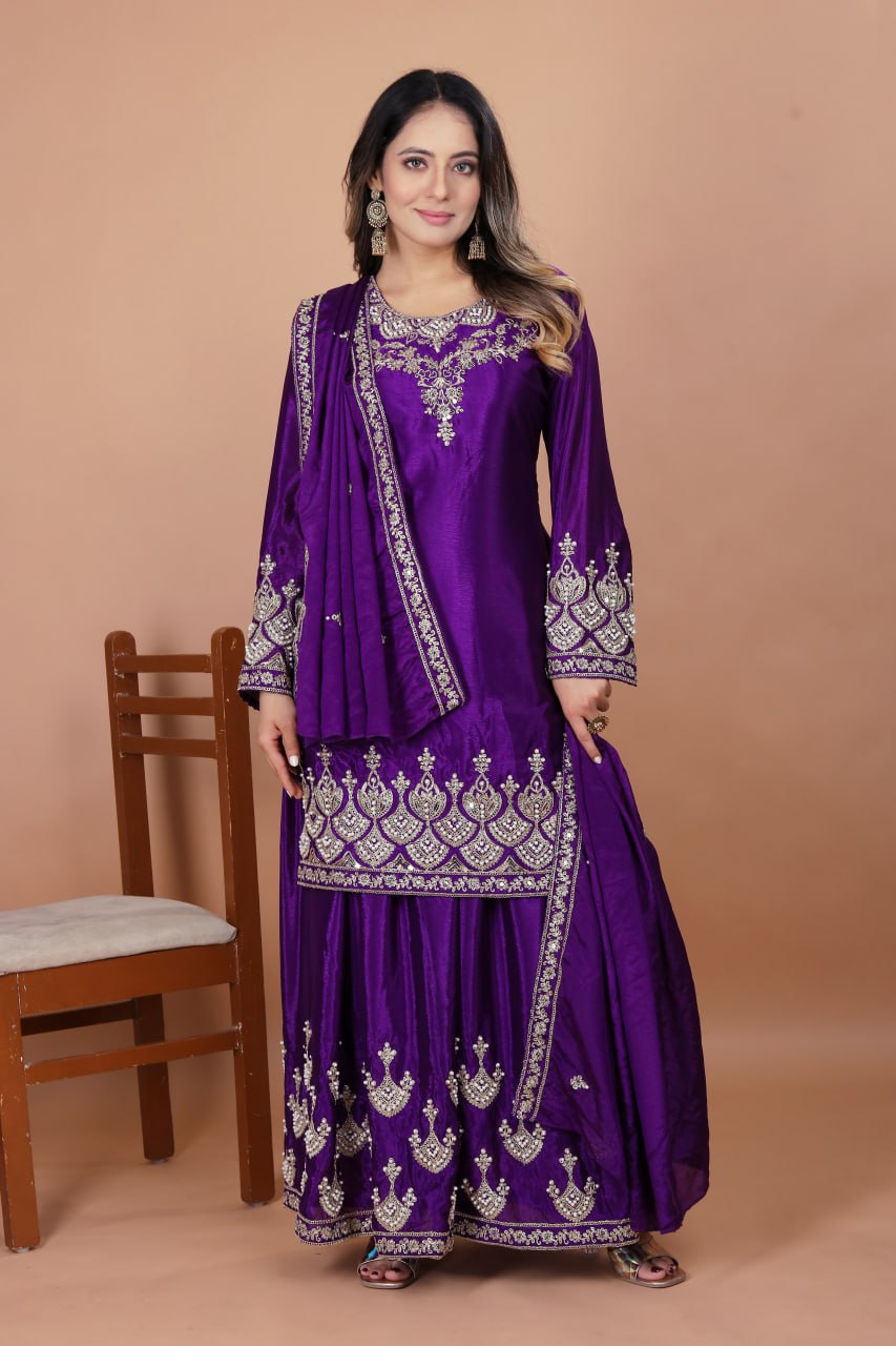 Lehenga Mart Premium Readymade Top Sharara With Dupatta Set For Women-Purple - Distacart