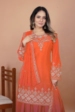 Thumbnail for Prazu Fashion Orange Chinon Silk Embroidered Designer Sharara Suit