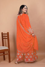 Thumbnail for Prazu Fashion Orange Chinon Silk Embroidered Designer Sharara Suit