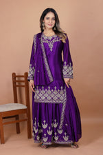 Thumbnail for Prazu Fashion Violet Chinon Silk Embroidered Designer Sharara Suit