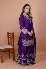 Thumbnail for Prazu Fashion Violet Chinon Silk Embroidered Designer Sharara Suit