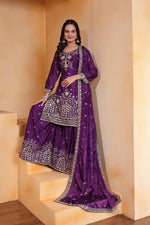 Thumbnail for Prazu Fashion Violet Chinon Silk Embroidered Designer Sharara Suit