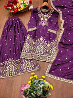 Thumbnail for Prazu Fashion Violet Chinon Silk Embroidered Designer Sharara Suit