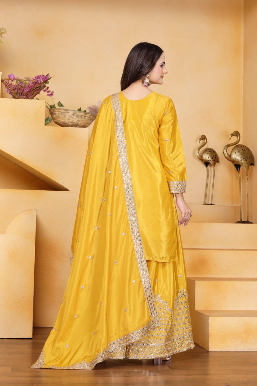 Lehenga Mart Premium Readymade Top Sharara With Dupatta Set For Women-Yellow - Distacart