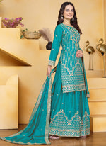 Thumbnail for Prazu Fashion Firozi Crepe Silk Sequin Embroidered Sharara Suit - Distacart