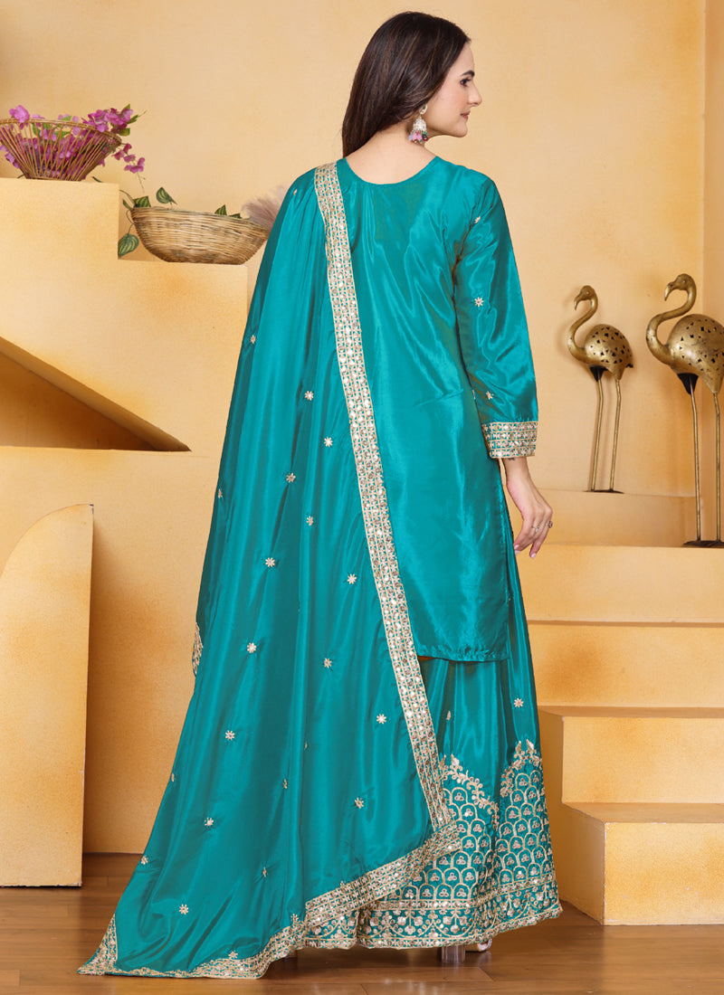 Prazu Fashion Firozi Crepe Silk Sequin Embroidered Sharara Suit - Distacart