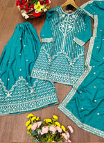Thumbnail for Prazu Fashion Firozi Crepe Silk Sequin Embroidered Sharara Suit - Distacart