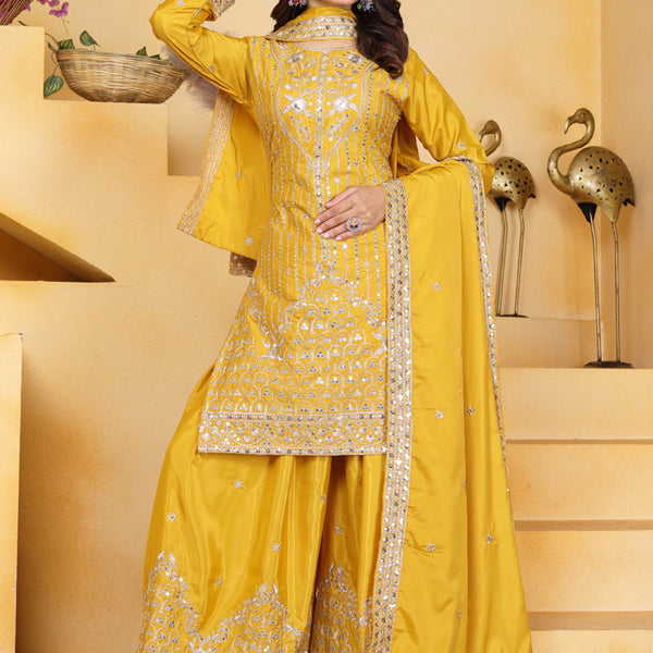 Prazu Fashion Yellow Crepe Silk Sequin Embroidered Sharara Suit - Distacart