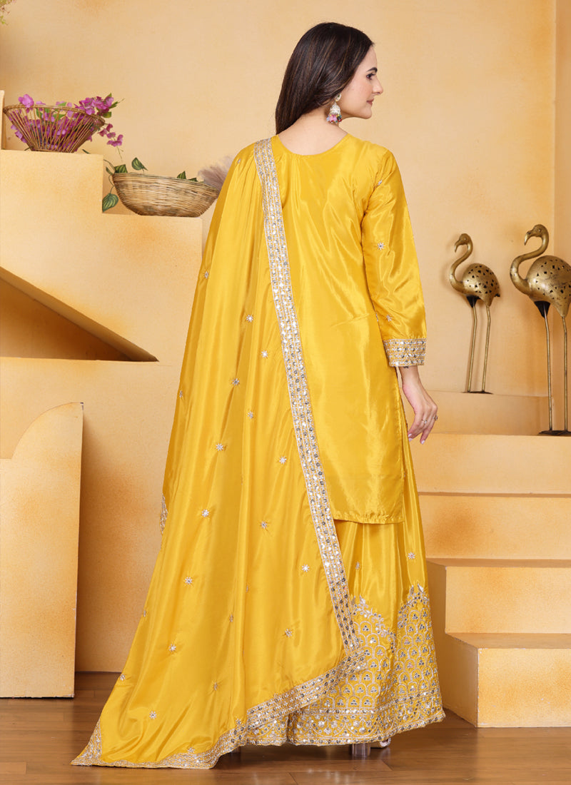 Prazu Fashion Yellow Crepe Silk Sequin Embroidered Sharara Suit - Distacart