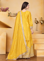 Thumbnail for Prazu Fashion Yellow Crepe Silk Sequin Embroidered Sharara Suit - Distacart