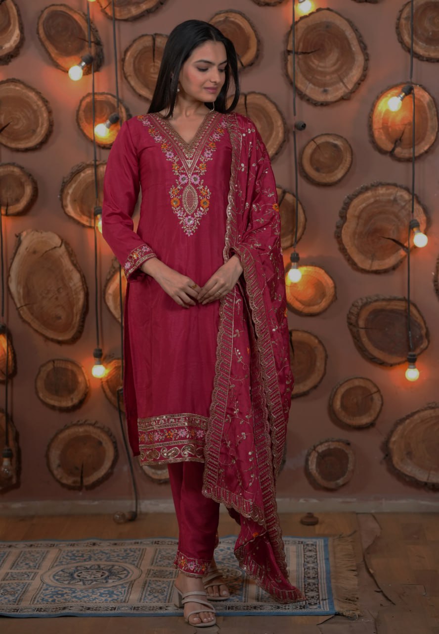 Lehenga Mart Designer Ready To Wear Kurta Pant With Dupatta For Women-Rani Pink - Distacart