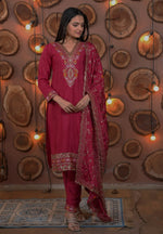 Thumbnail for Lehenga Mart Designer Ready To Wear Kurta Pant With Dupatta For Women-Rani Pink - Distacart