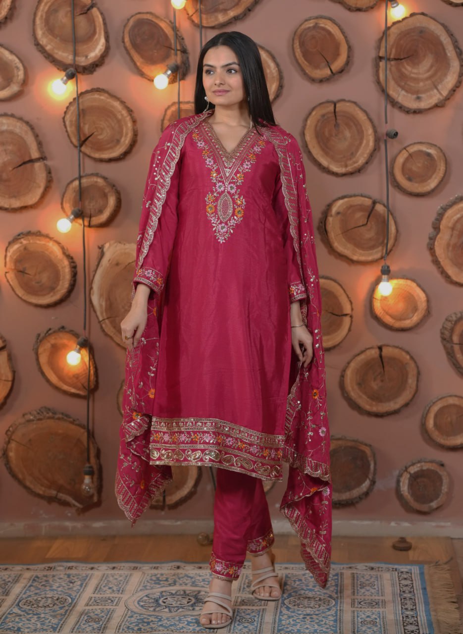 Prazu Fashion Pink Chinon Silk Embroidered Designer Salwar Suit - Distacart