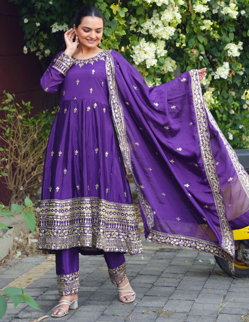 Lehenga Mart Premium Readymade Gown And Pant With Dupatta Set For Women-Purple - Distacart