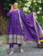 Thumbnail for Lehenga Mart Premium Readymade Gown And Pant With Dupatta Set For Women-Purple - Distacart