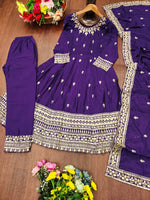 Thumbnail for Prazu Fashion Violet Chinon Silk Embroidered Designer Anarkali Suit