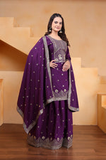 Thumbnail for Prazu Fashion Purple Crepe Silk Embroidered Sharara Suit