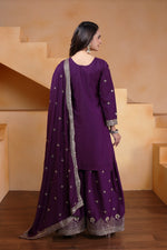 Thumbnail for Prazu Fashion Purple Crepe Silk Embroidered Sharara Suit