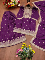 Thumbnail for Prazu Fashion Purple Crepe Silk Embroidered Sharara Suit