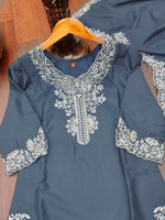 Thumbnail for Prazu Fashion Dark Sky Blue Crepe Silk Embroidered Palazzo Suit