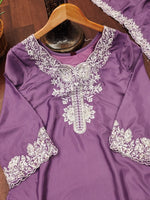 Thumbnail for Prazu Fashion Light Lavender Crepe Silk Embroidered Palazzo Suit