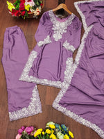 Thumbnail for Prazu Fashion Light Lavender Crepe Silk Embroidered Palazzo Suit