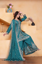 Thumbnail for Prazu Fashion Rama Green Crepe Silk Embroidered Sharara Suit