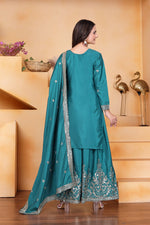 Thumbnail for Prazu Fashion Rama Green Crepe Silk Embroidered Sharara Suit