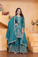 Thumbnail for Prazu Fashion Rama Green Crepe Silk Embroidered Sharara Suit