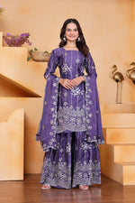 Thumbnail for Lehenga Mart Premium Readymade Top Sharara With Dupatta Set For Women-Purple - Distacart