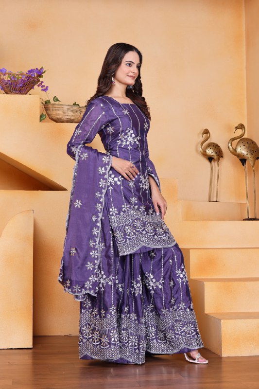 Lehenga Mart Premium Readymade Top Sharara With Dupatta Set For Women-Purple - Distacart