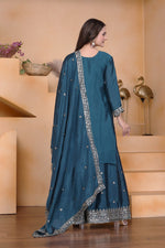 Thumbnail for Lehenga Mart Premium Readymade Top Sharara With Dupatta Set For Women-Teal Blue - Distacart