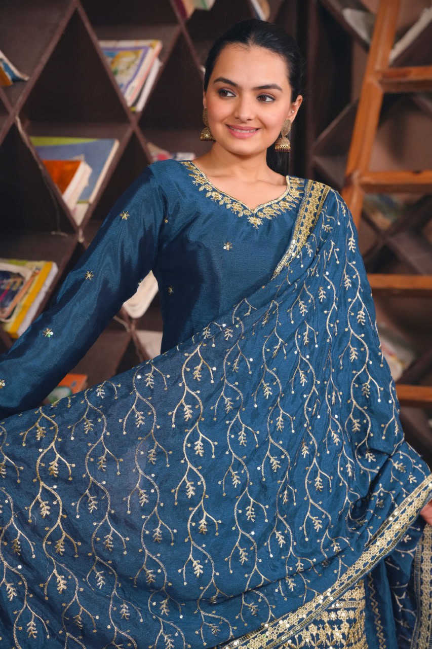 Lehenga Mart Premium Readymade Top Sharara With Dupatta Set For Women-Teal Blue - Distacart