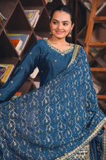 Thumbnail for Lehenga Mart Premium Readymade Top Sharara With Dupatta Set For Women-Teal Blue - Distacart
