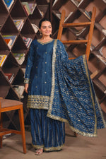 Thumbnail for Lehenga Mart Premium Readymade Top Sharara With Dupatta Set For Women-Teal Blue - Distacart