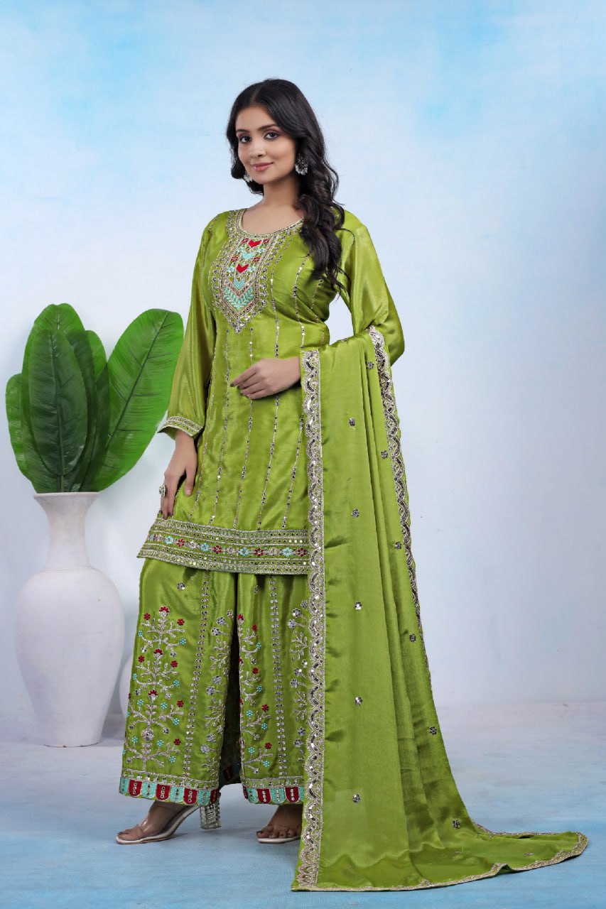 Lehenga Mart Premium Readymade Top Sharara With Dupatta Set For Women-Parrot Green - Distacart